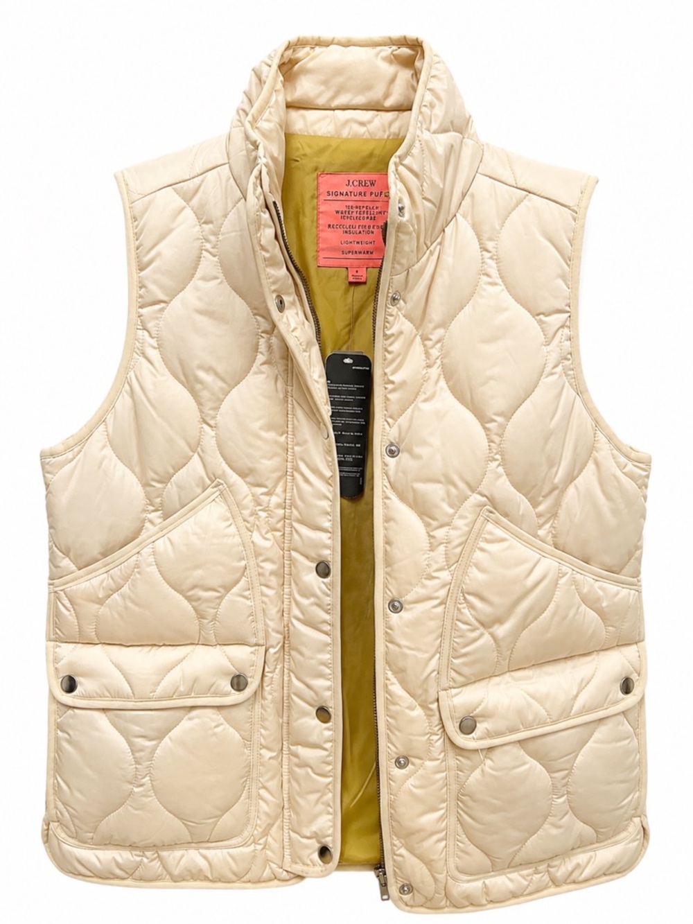 J.Crew Signature Puffer Quilted Zip Vest, Ivory - Small - New With Tags
